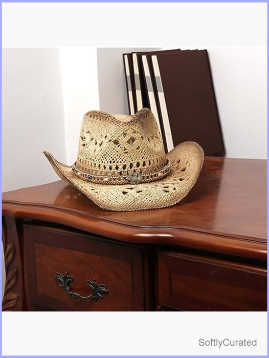 Straw Cowboy Hat with Two Decorative Bands - Handmade Sun Hat main image 7